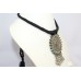 Tribal traditional silver pendant jewelry glass studded black thread P 693